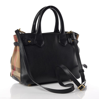 Burberry Calfskin House Check Small Banner Tote Black 3 of 17