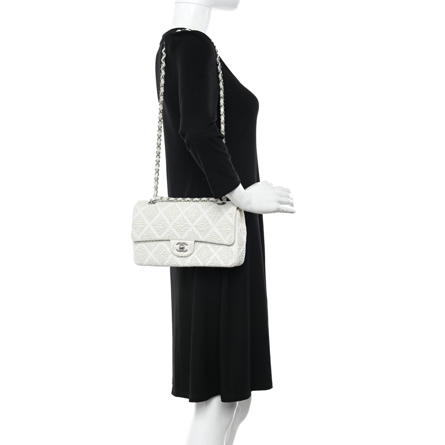 Chanel Cotton Quilted Pearl Embellished Small Single Flap White 2 of 11