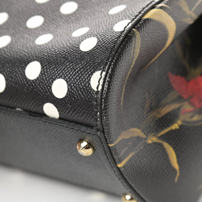 Dolce & Gabbana Dauphine Polka Dot Floral Print Medium Miss Sicily Satchel Black 10 of 13