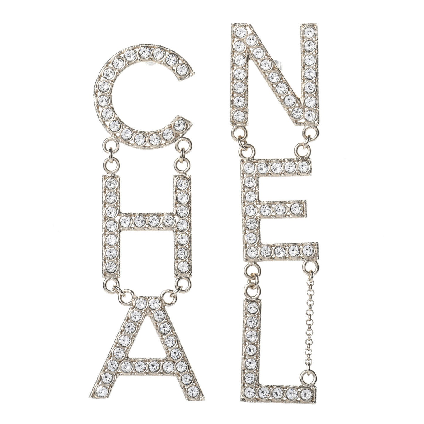 Crystal Cha-Nel Logo Drop Earrings Gold