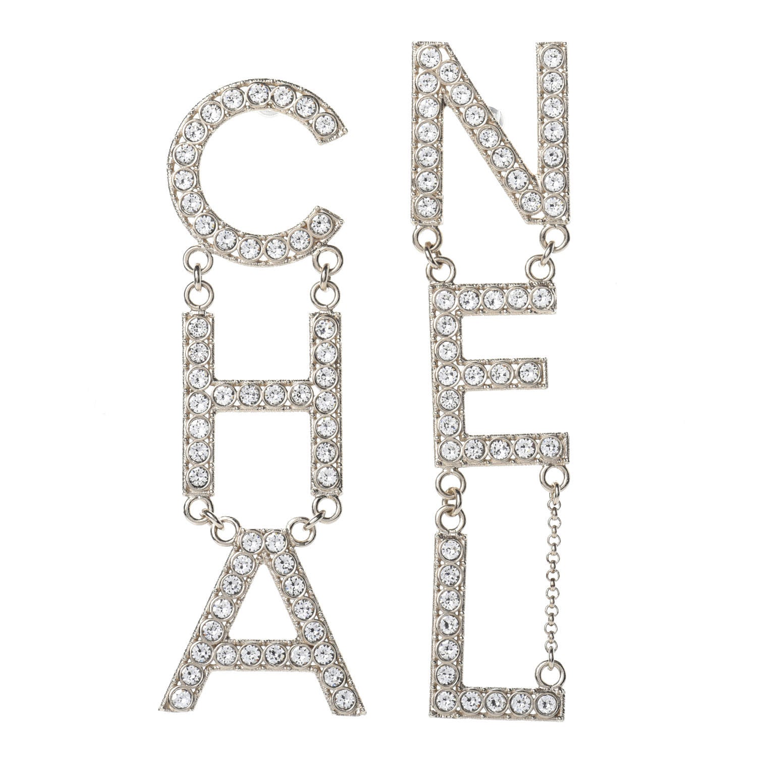 Chanel Crystal Cha-Nel Logo Drop Earrings Gold 1 of 4