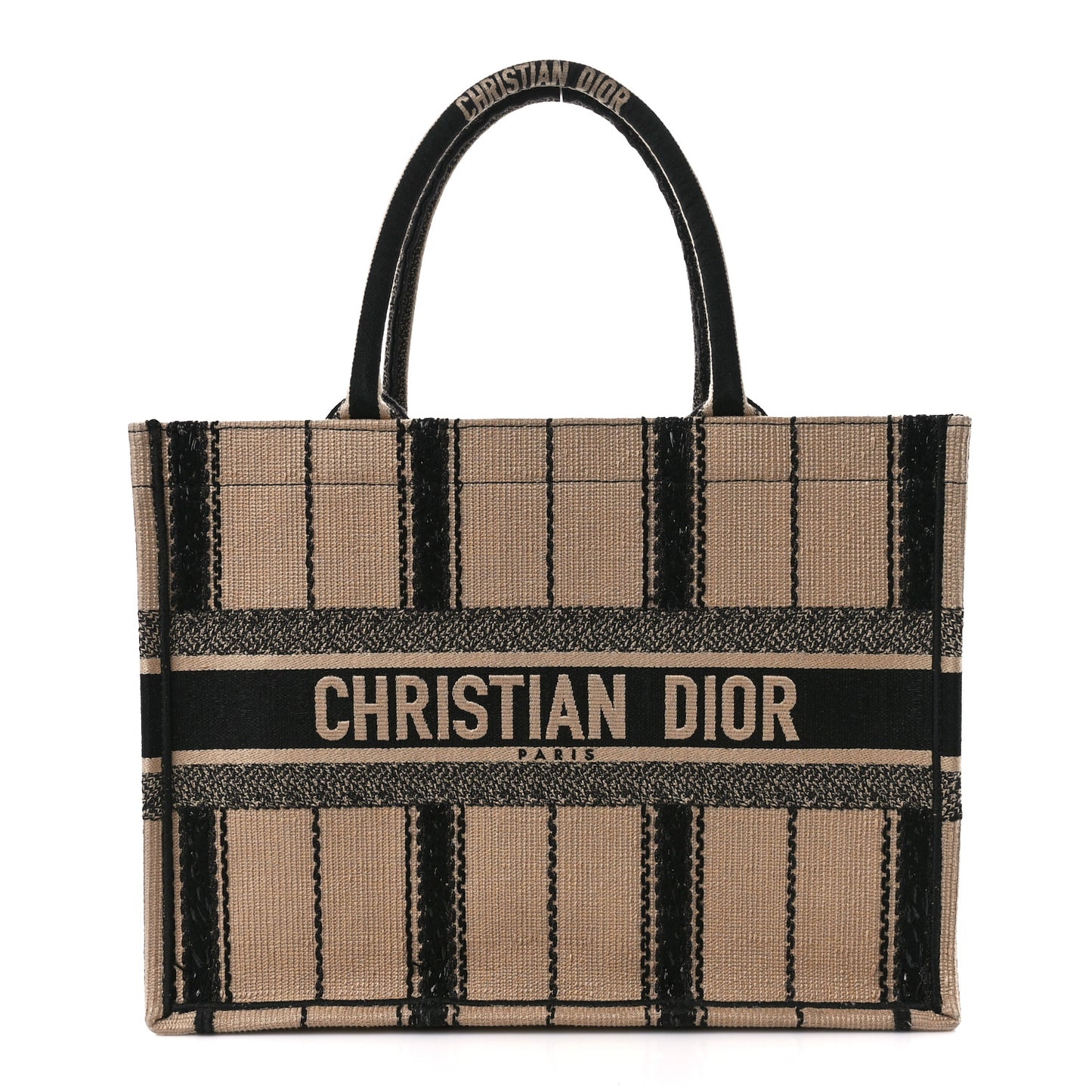 Canvas Embroidered Medium Bayadere Book Tote Black Beige