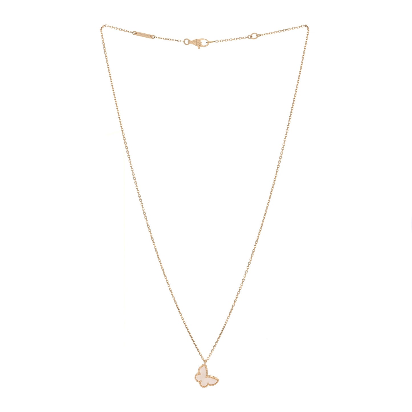 18K Yellow Gold Mother of Pearl Sweet Alhambra Butterfly Pendant Necklace