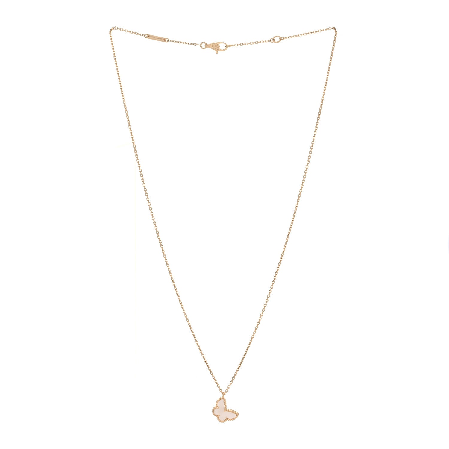 Van Cleef & Arpels 18K Yellow Gold Mother of Pearl Sweet Alhambra Butterfly Pendant Necklace 3 of 4
