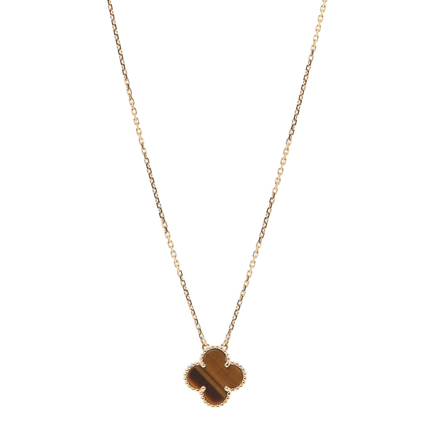18K Yellow Gold Tiger Eye Vintage Alhambra Pendant Necklace