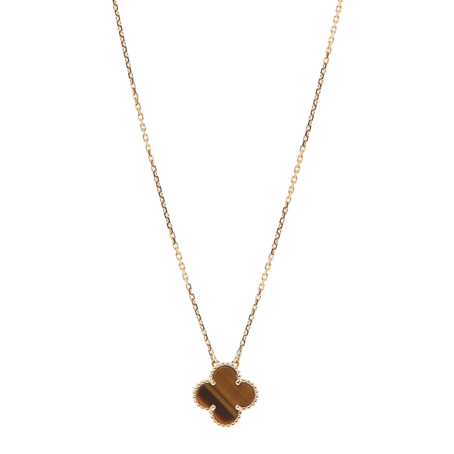 Van Cleef & Arpels 18K Yellow Gold Tiger Eye Vintage Alhambra Pendant Necklace 1 of 7
