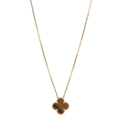 Van Cleef & Arpels 18K Yellow Gold Tiger Eye Vintage Alhambra Pendant Necklace 1 of 7