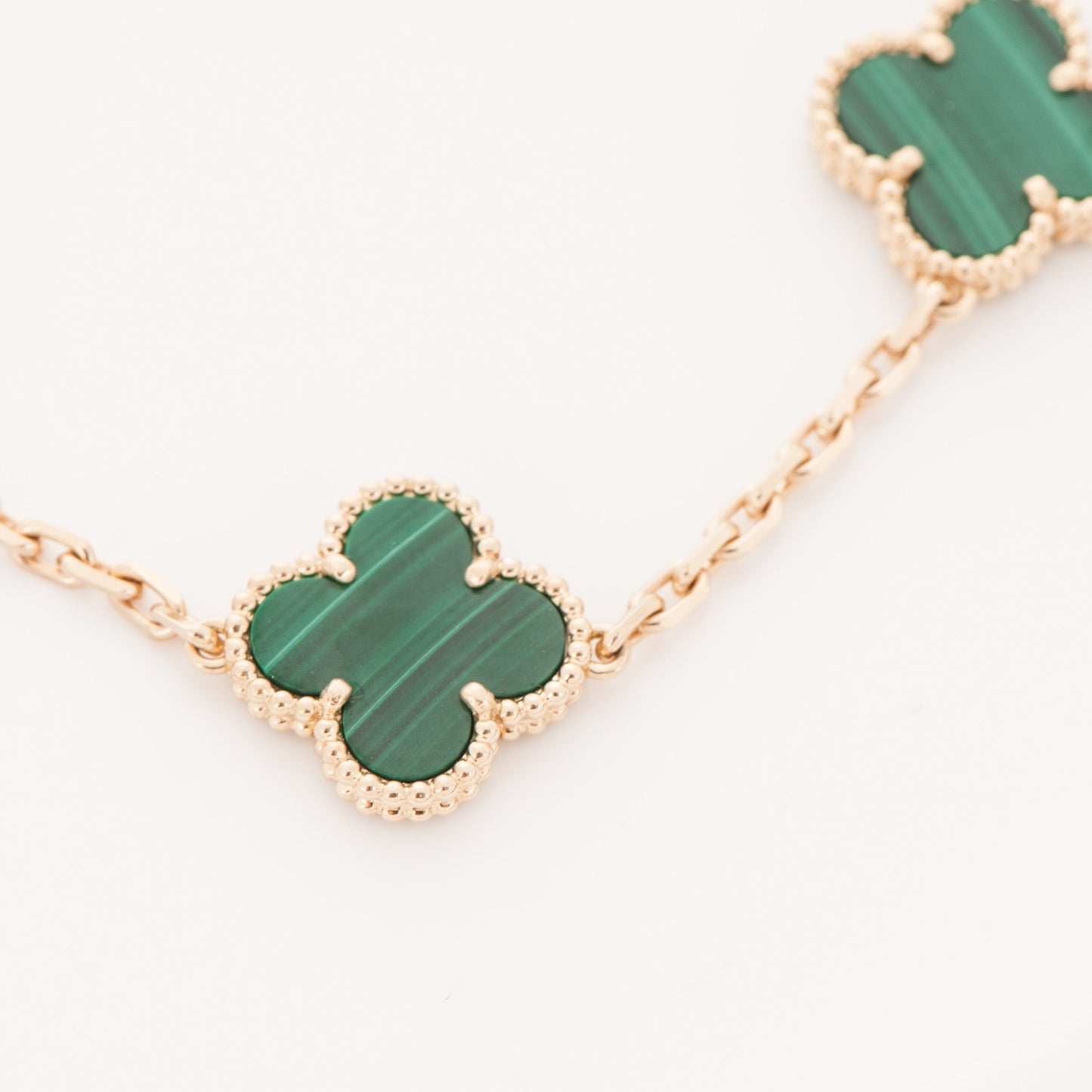 18K Yellow Gold Malachite 5 Motifs Vintage Alhambra Bracelet