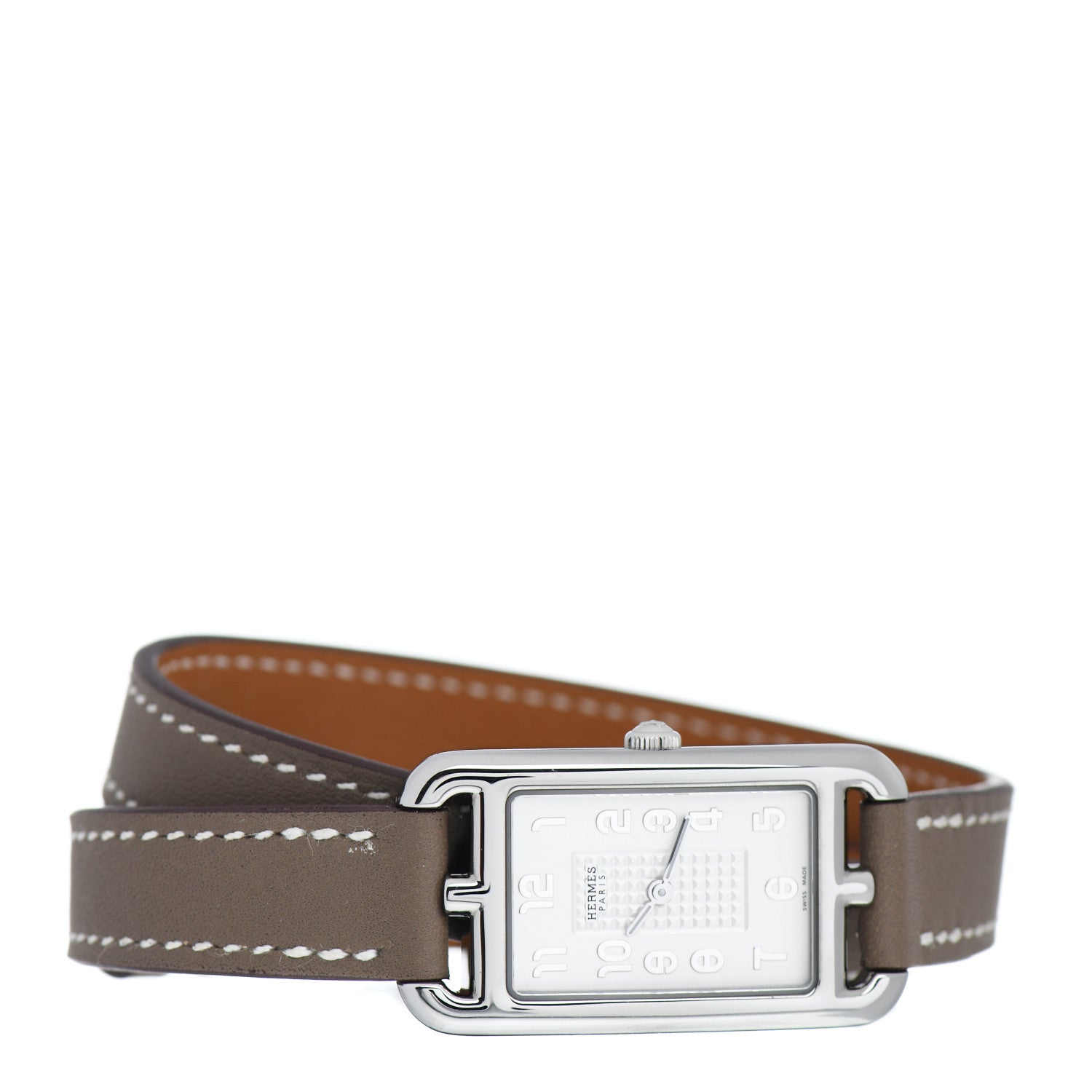 Hermes Stainless Steel Swift 20mm Nantucket Double Tour Quartz Watch Etoupe 2 of 5