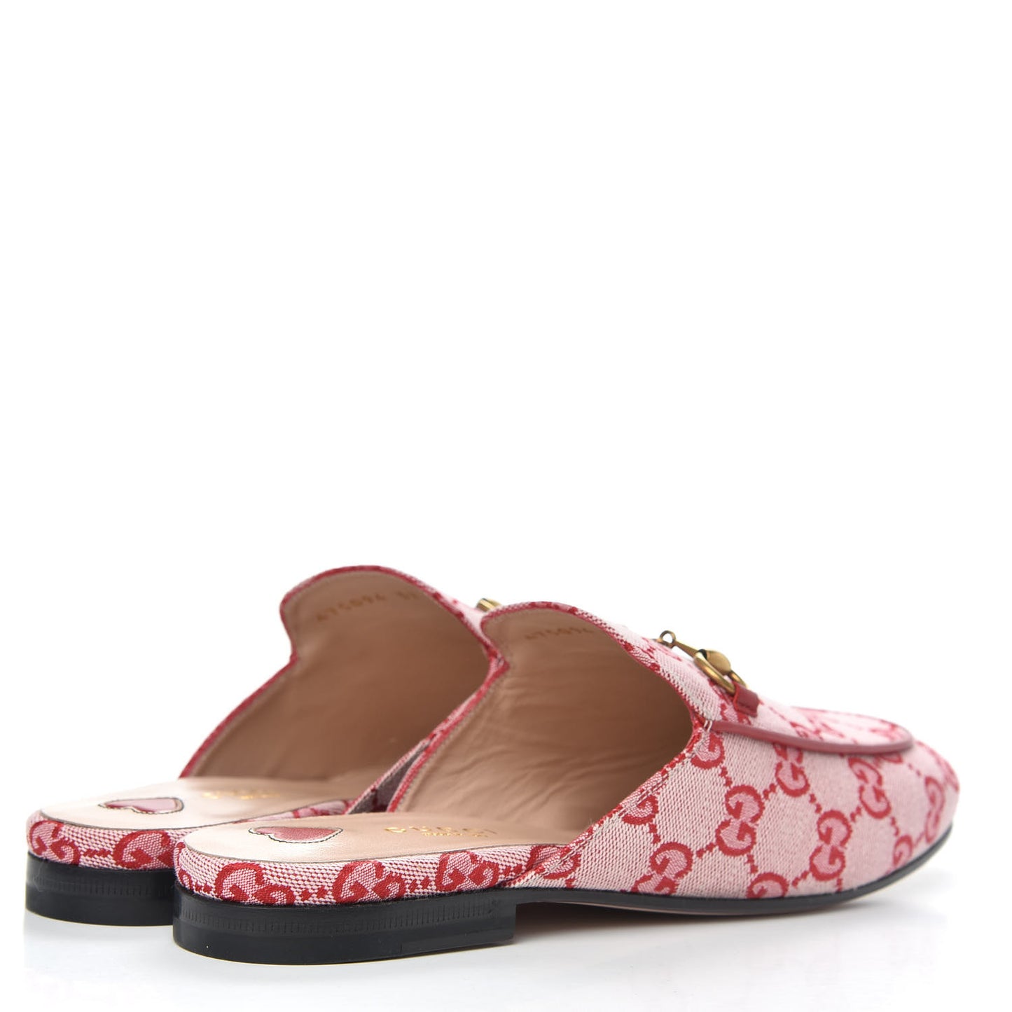Canvas GG Monogram Horsebit Womens Princetown Slippers 37 Gardenia Hibiscus Red
