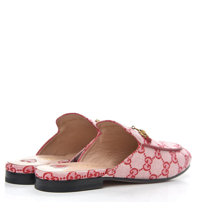 Gucci Canvas GG Monogram Horsebit Womens Princetown Slippers 37 Gardenia Hibiscus Red 4 of 9
