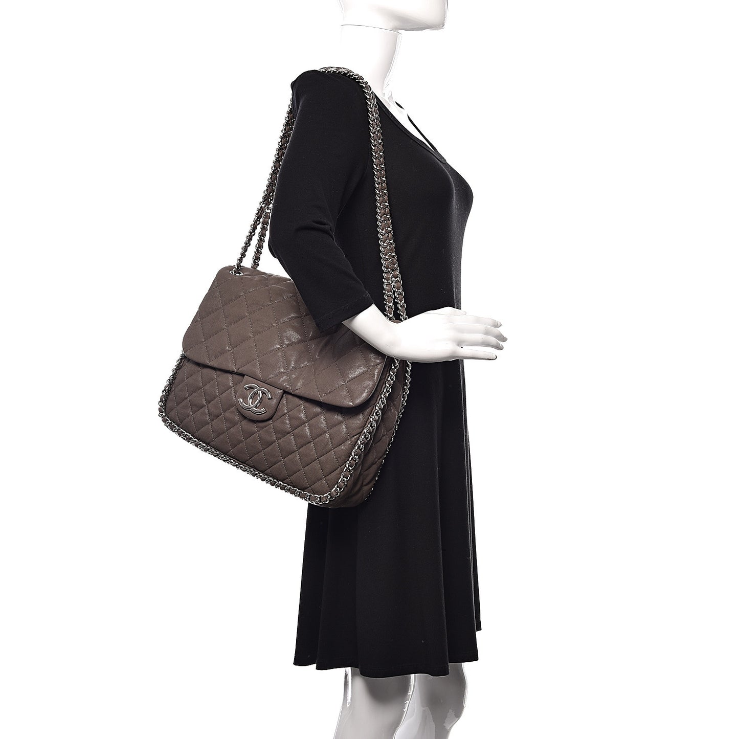 Washed Lambskin Quilted Chain Around Maxi Flap Taupe