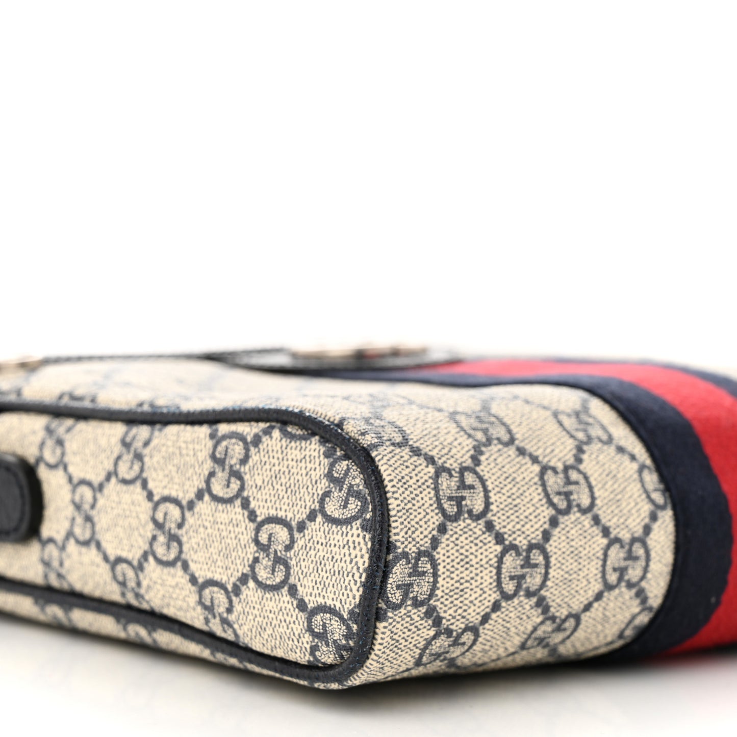 GG Supreme Monogram Textured Dollar Calfskin Web Small Ophidia Messenger Bag Beige Blue