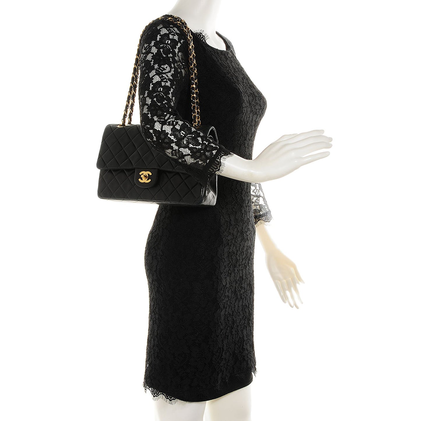 Lambskin Quilted Medium Double Flap Navy