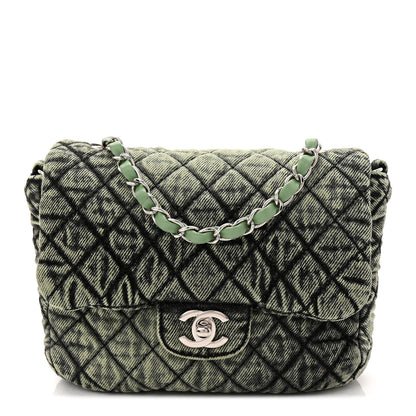 Chanel Washed Denim Quilted Small Denimpression Flap Green Black 1 of 10
