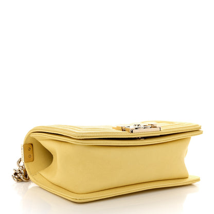 Chanel Caviar Chevron Quilted Small Boy Flap Yellow 4 of 11