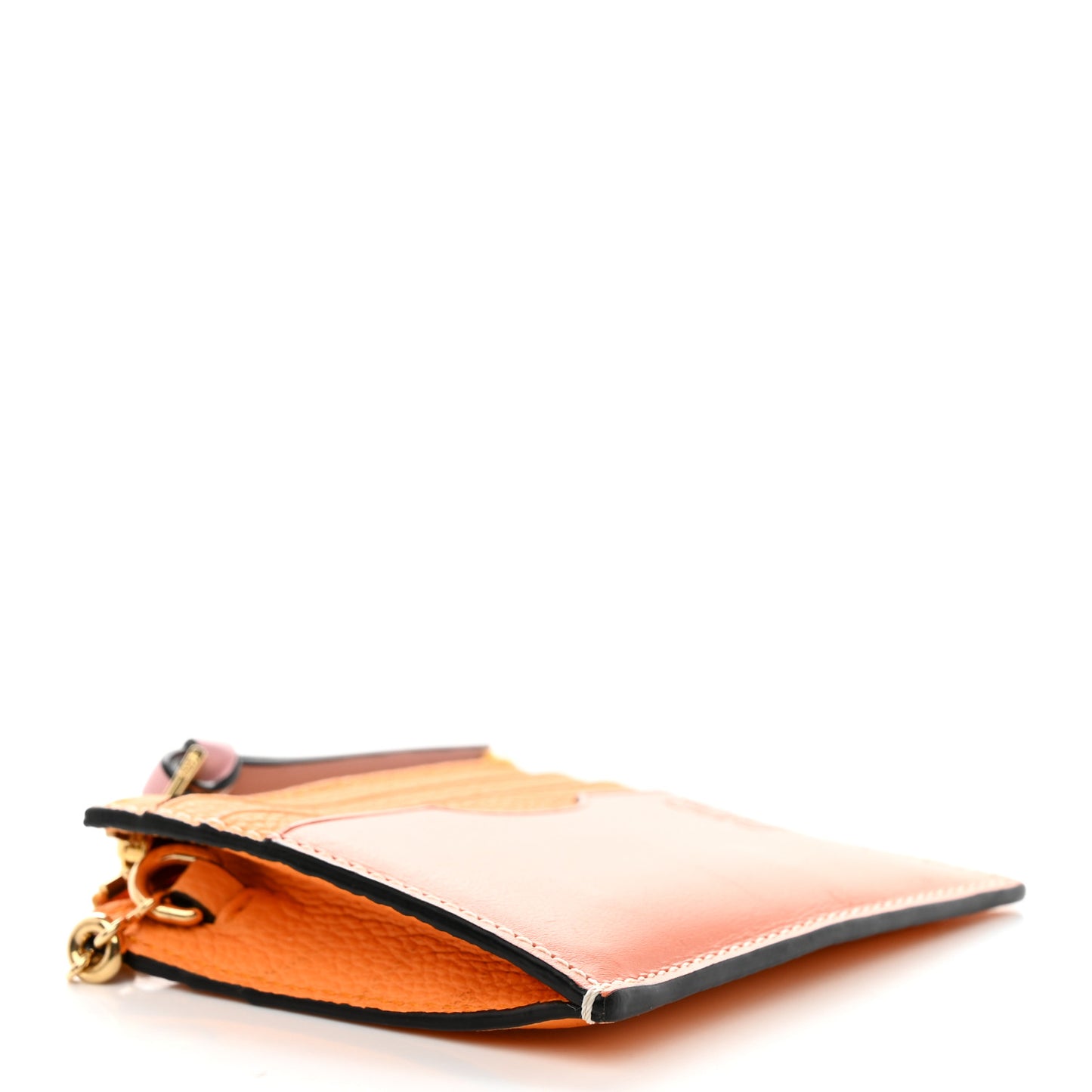 Soft Grained Calfskin Square Card Holder With Chain Orange