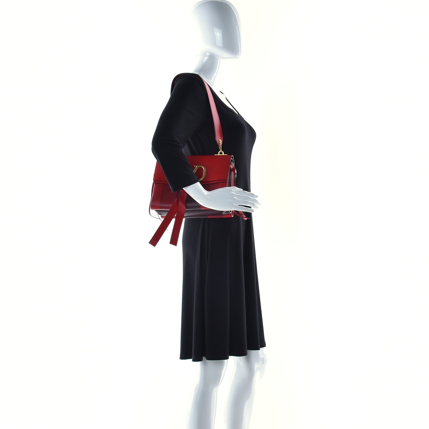 Valentino Garavani Smooth Calfskin Colorblock Medium Vring Shoulder Bag Rouge Pur 2 of 14