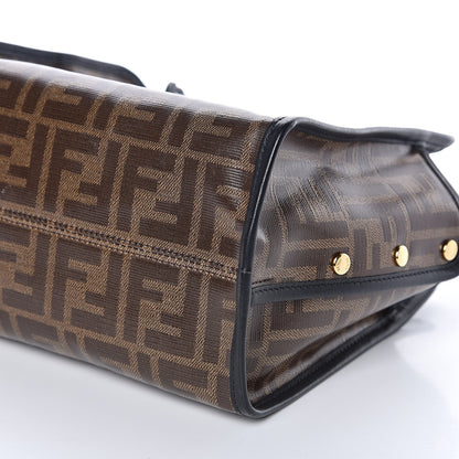 Fendi Glazed Fabric Vitello Century FF 1974 Stamp Patch Mini Peekaboo Defender Cover Mogano Panna Black 7 of 8