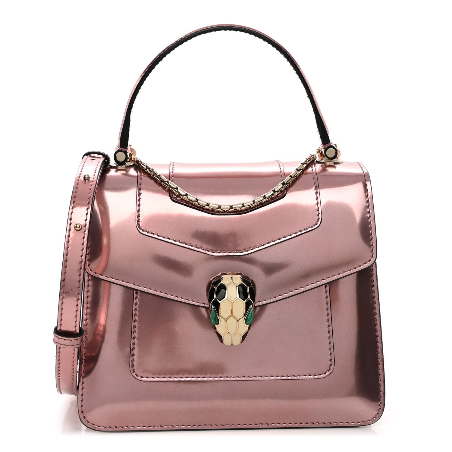 Bulgari Metallic Calfskin Serpenti Forever Top Handle Rose Quartz 3 of 11