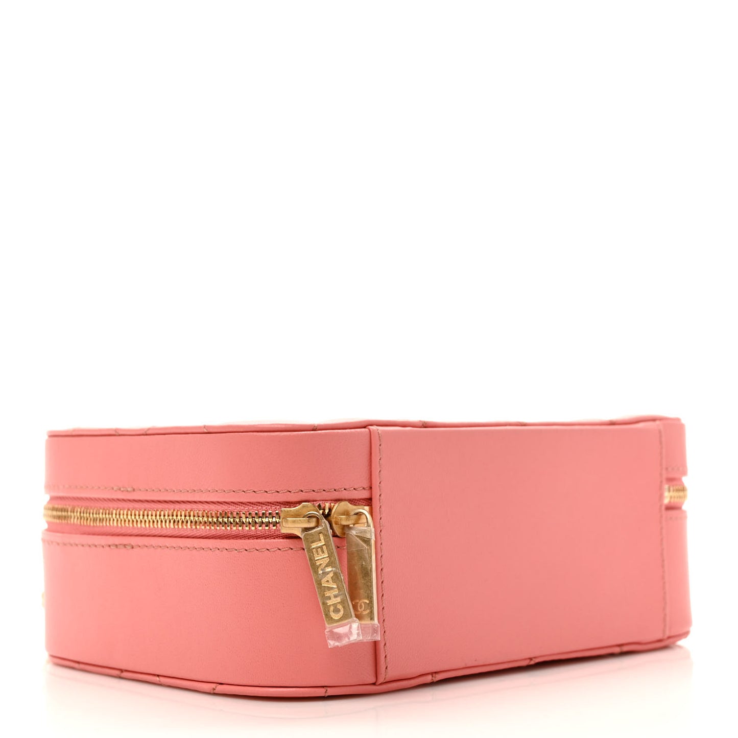 Lambskin Quilted Top Handle Small Vanity Case Pink