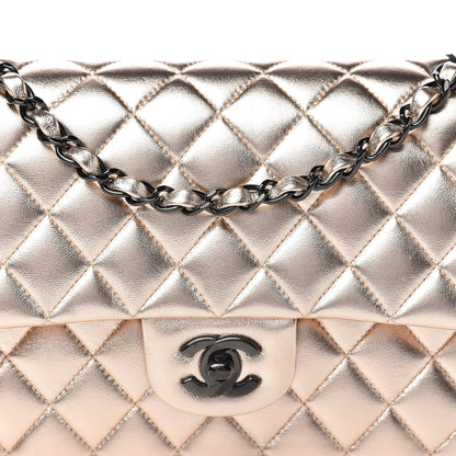 Chanel Metallic Lambskin Quilted Medium Double Flap Gold Black 10 of 11