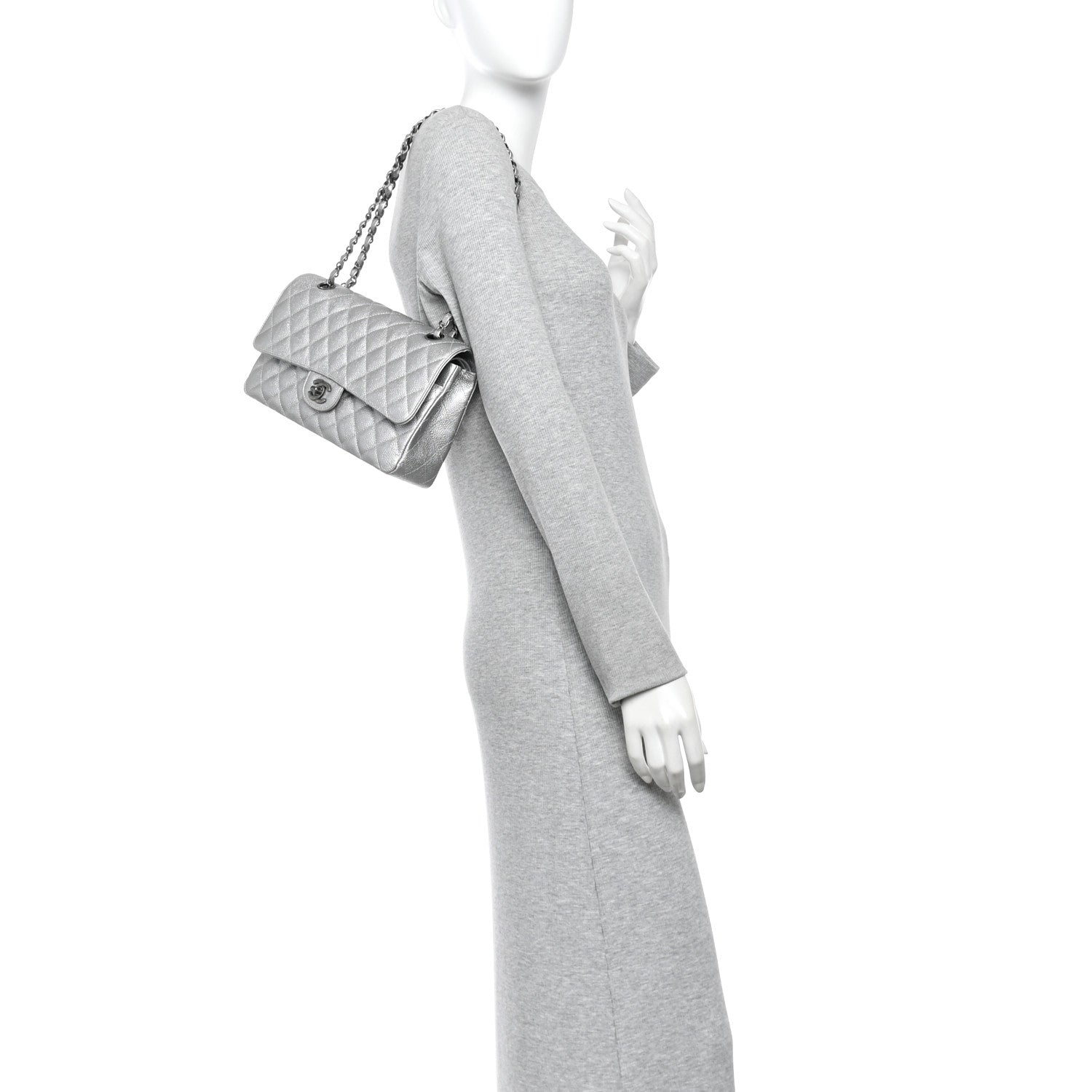 Chanel Metallic Caviar Quilted Medium Double Flap Silvery 2 of 10