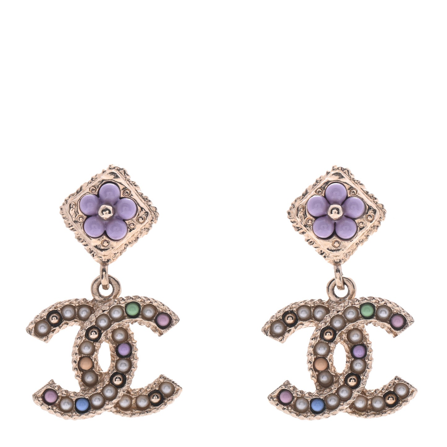 Resin Pearl Candy Camellia CC Drop Earrings Multicolor