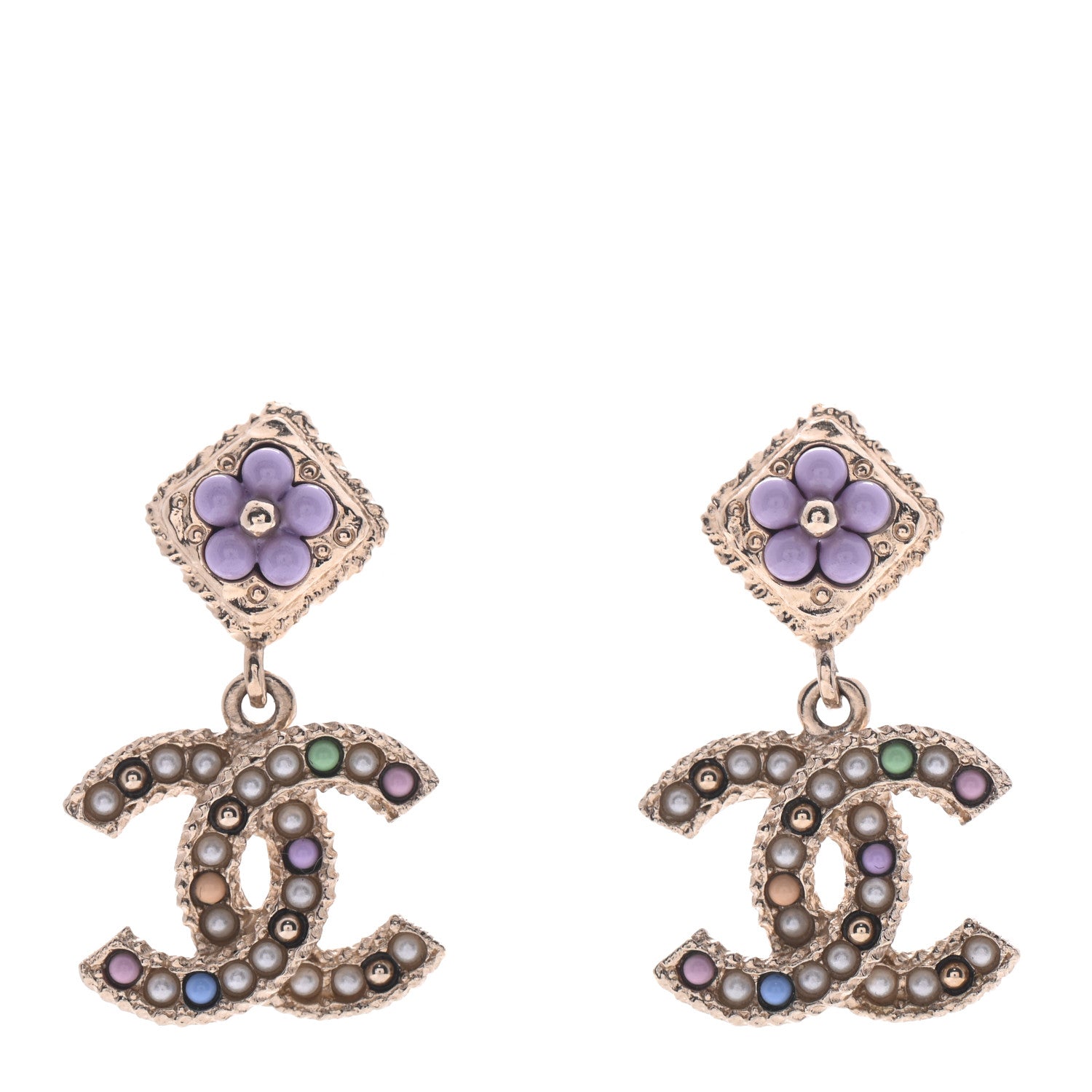 Chanel Resin Pearl Candy Camellia CC Drop Earrings Multicolor 1 of 5