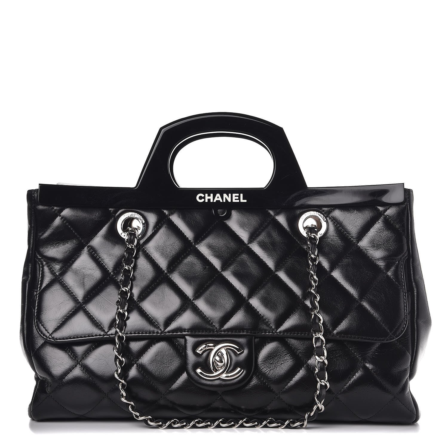 Chanel Glazed Calfskin Quilted Small CC Delivery Tote Black 1 of 17