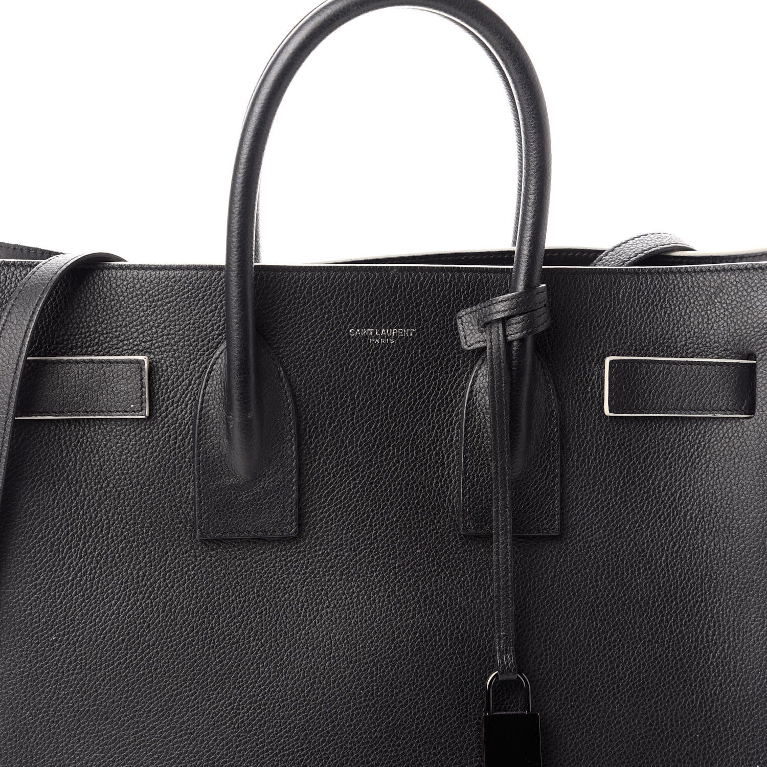 Saint Laurent Grained Calfskin Topstitch Small Sac De Jour Black Porcelain 7 of 9