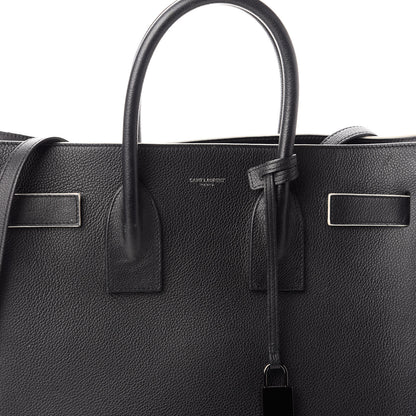 Saint Laurent Grained Calfskin Topstitch Small Sac De Jour Black Porcelain 7 of 9