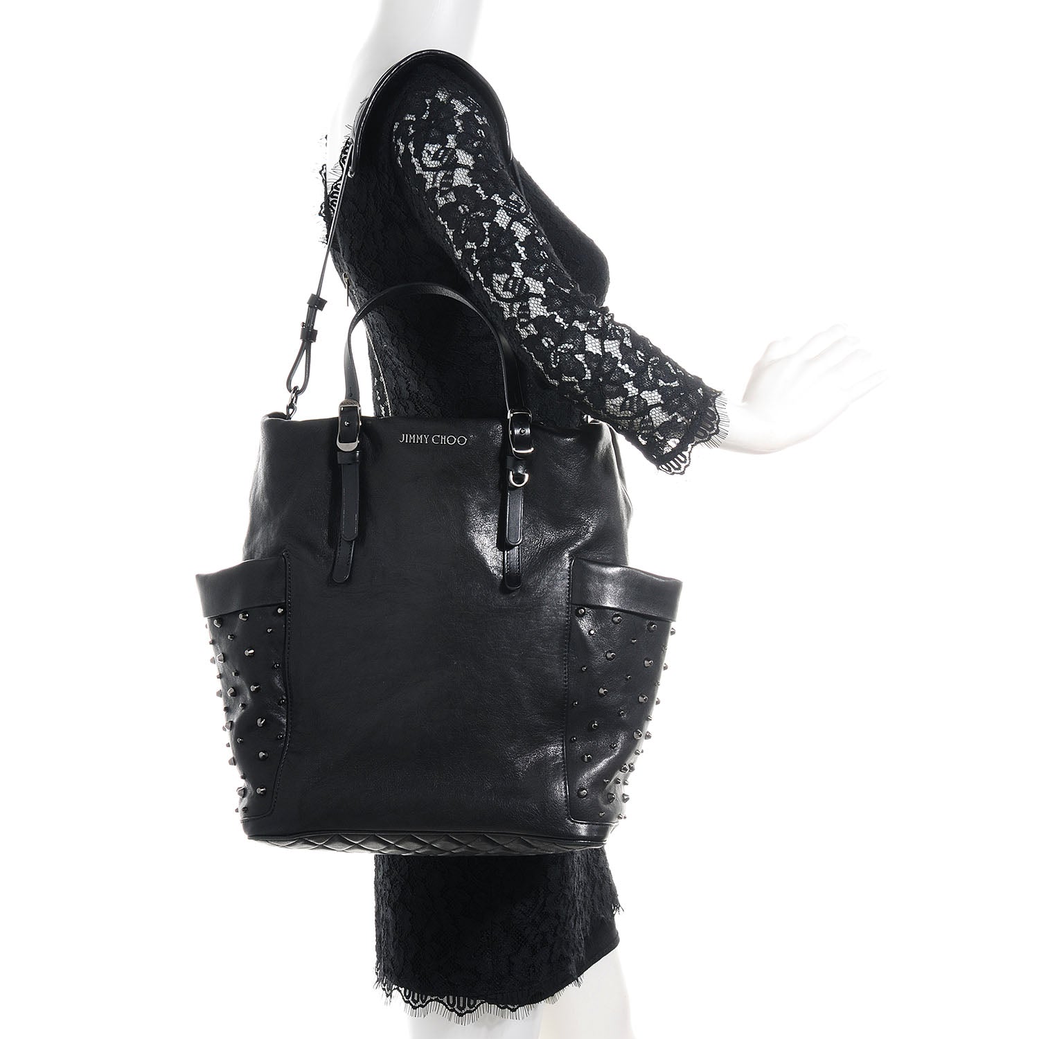 Jimmy Choo Leather Studded Blare Tote Black 2 of 6