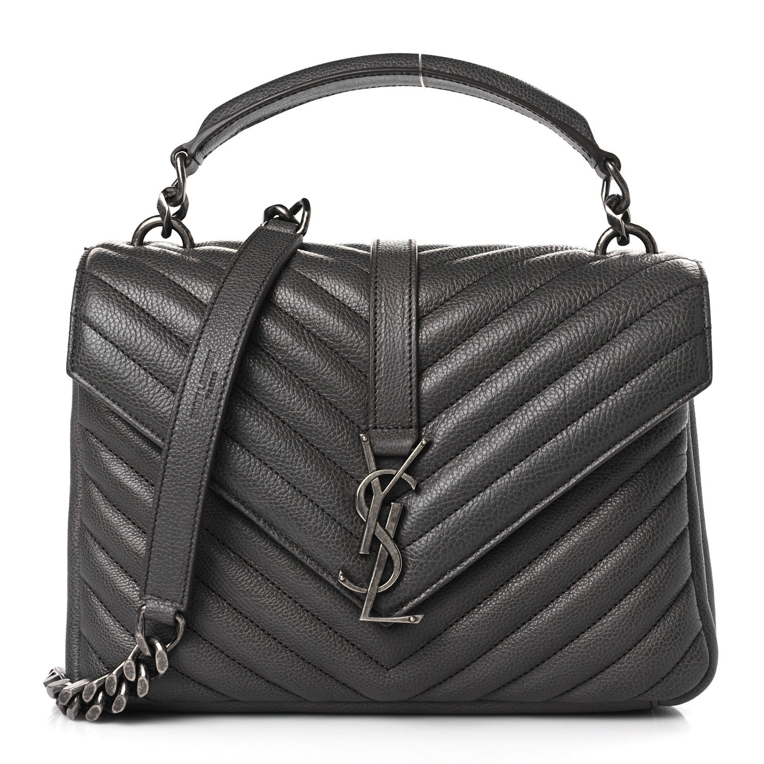 Saint Laurent Sheepskin Matelasse Chevron Monogram Medium College Bag Light Coal 1 of 10