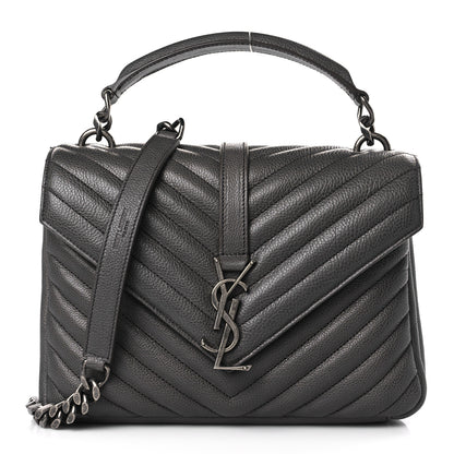 Saint Laurent Sheepskin Matelasse Chevron Monogram Medium College Bag Light Coal 1 of 10