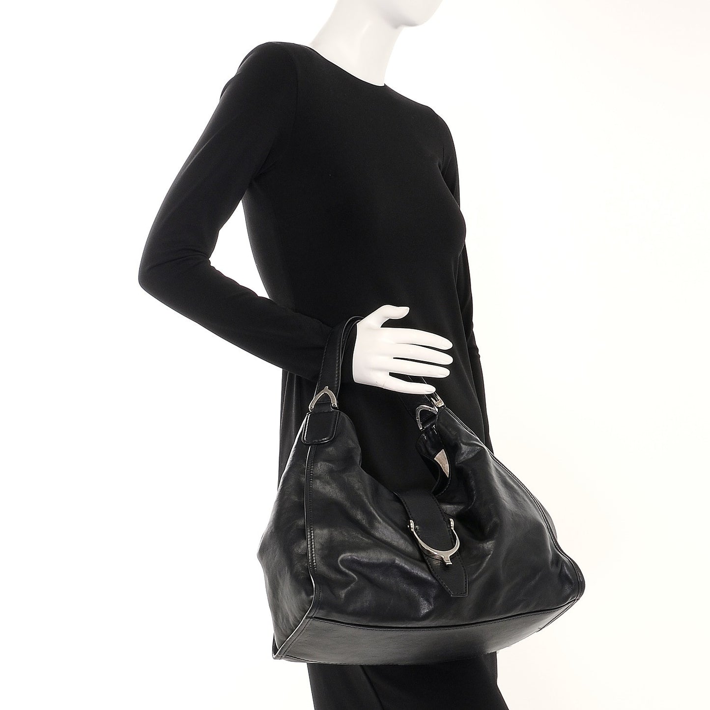 Calfskin Medium Soft Stirrup Shoulder Bag Black