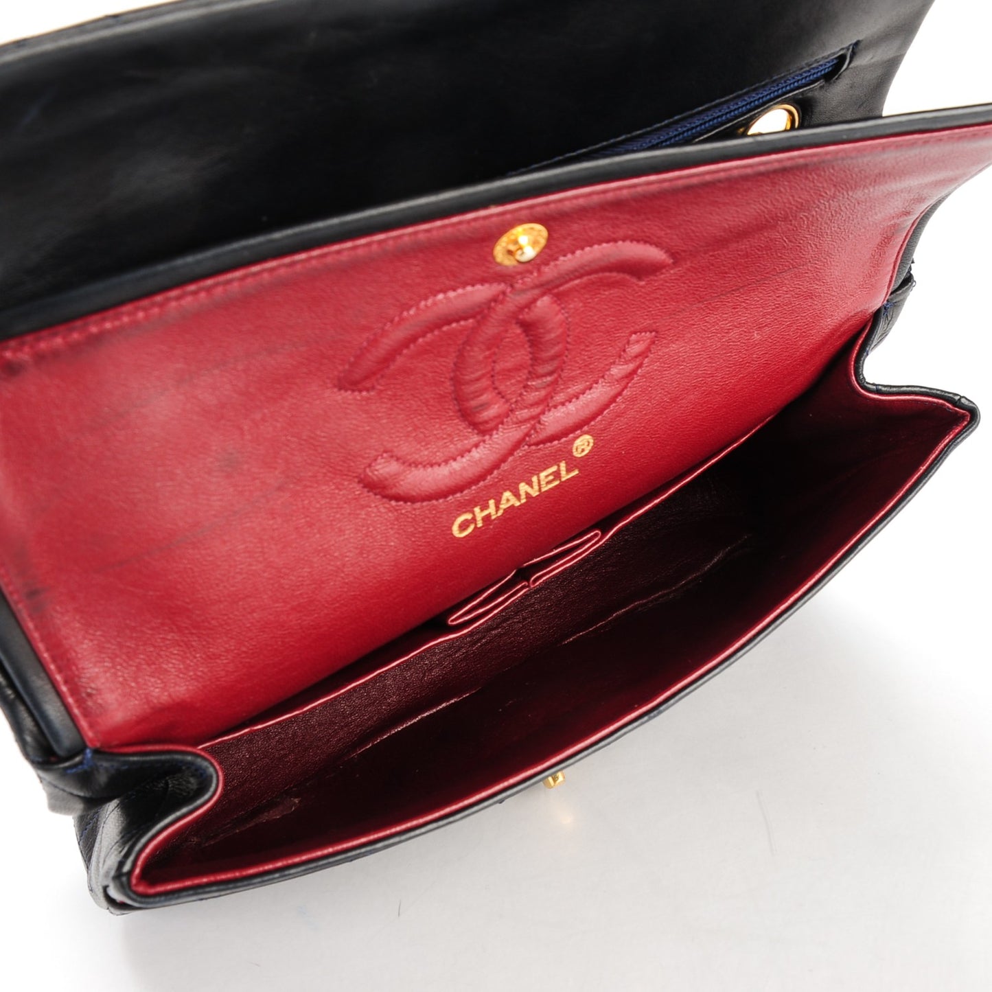 Lambskin Quilted Medium Double Flap Navy