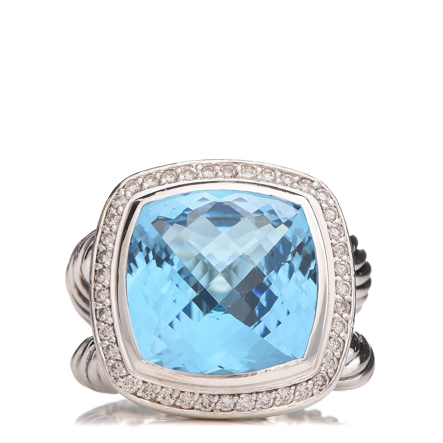 David Yurman Sterling Silver Diamond Blue Topaz 16mm Albion Ring 54 7 1 of 6