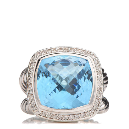 David Yurman Sterling Silver Diamond Blue Topaz 16mm Albion Ring 54 7 1 of 6