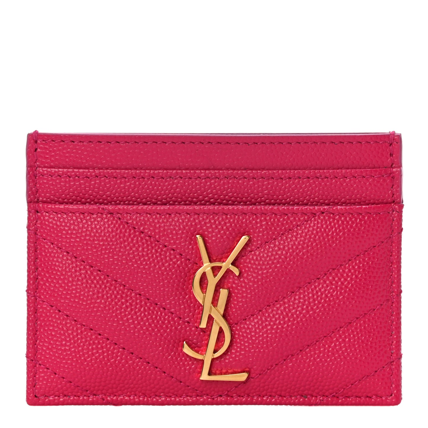 Grain De Poudre Matelasse Chevron Monogram Credit Card Case Fresh Fuxia