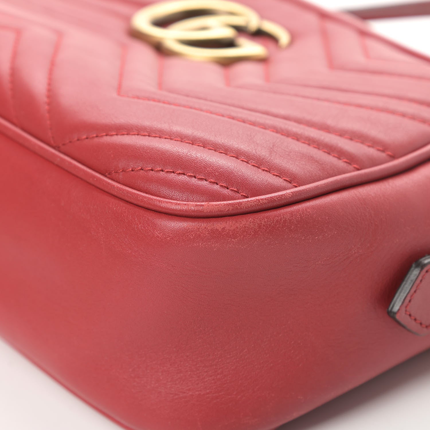 Gucci Calfskin Matelasse Small GG Marmont Chain Shoulder Bag Hibiscus Red 10 of 16