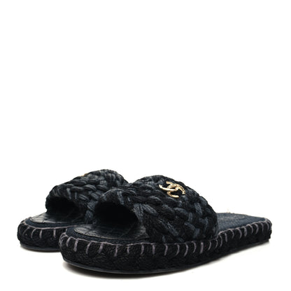 Chanel Cord Braided CC Mules 39 Black 3 of 9