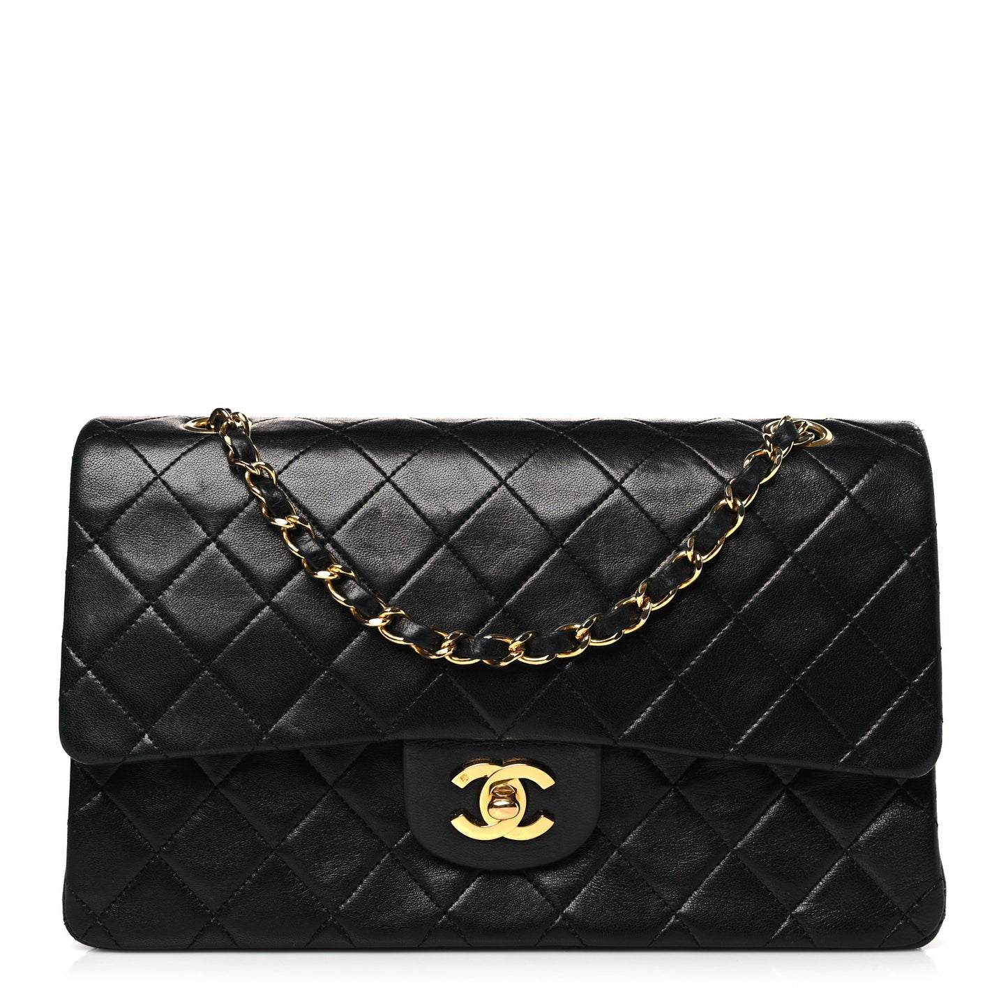 Lambskin Quilted Medium Double Flap Black