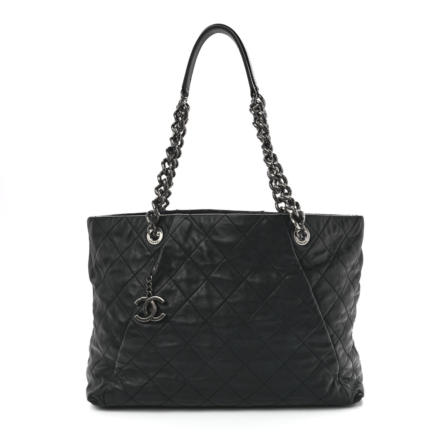 Calfskin Quilted Large Coco Pleats Tote Black