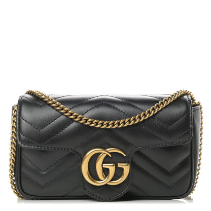 Gucci Calfskin Matelasse Super Mini GG Marmont Shoulder Bag Black 1 of 11