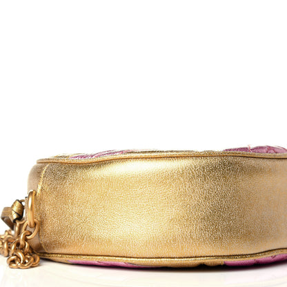 Gucci Metallic Calfskin Matelasse Mini GG Marmont Round Shoulder Bag Gold Pink 8 of 9