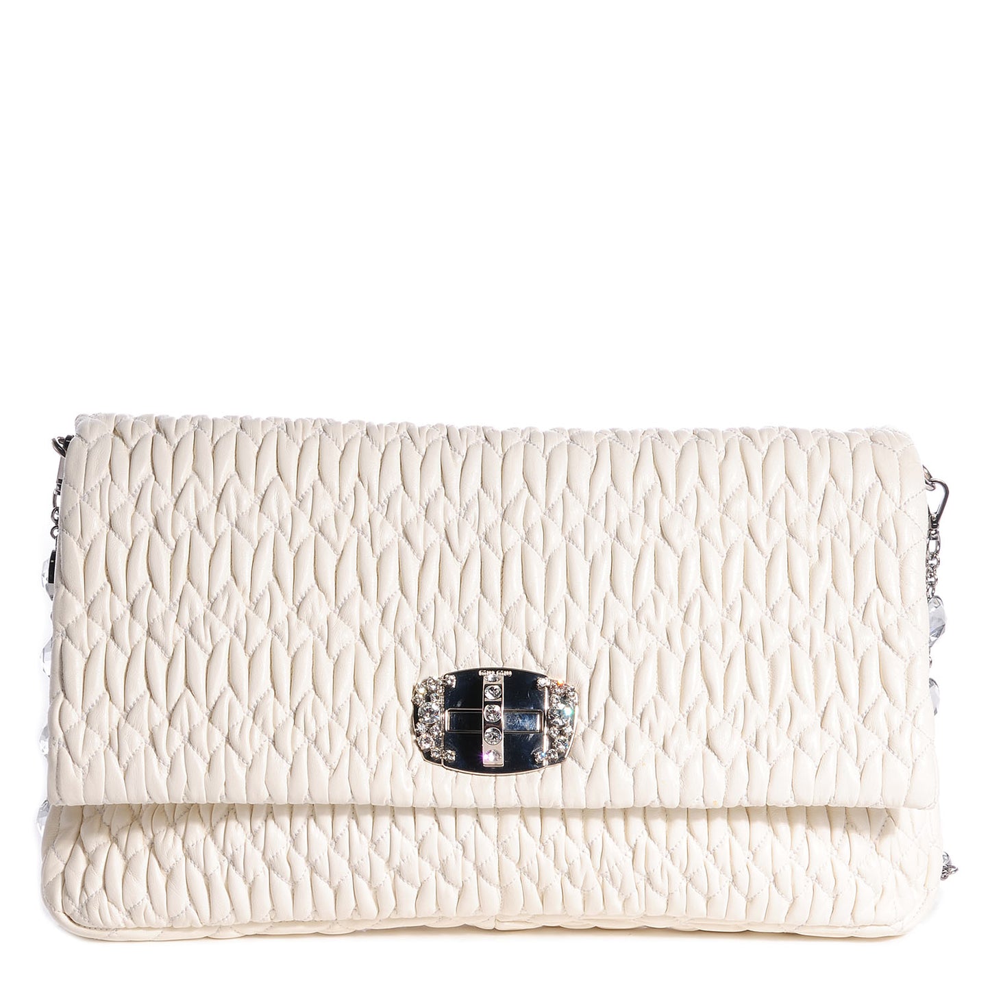 Nappa Matelasse Crystal Flap Clutch White