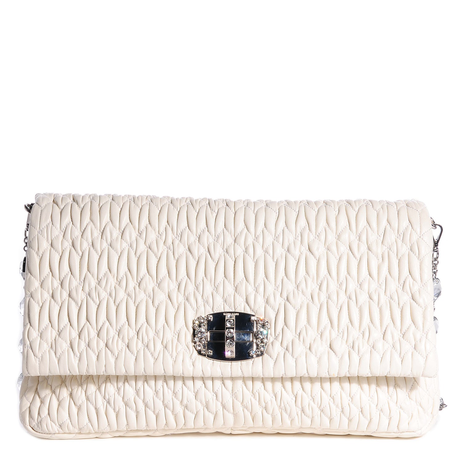 Miu Miu Nappa Matelasse Crystal Flap Clutch White 1 of 11