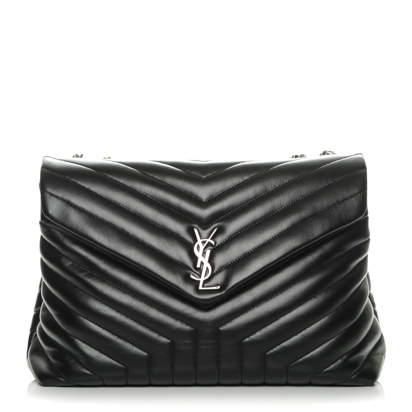 Calfskin Y Quilted Monogram Large Loulou Chain Satchel Black