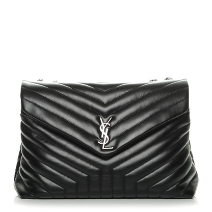 Saint Laurent Calfskin Y Quilted Monogram Large Loulou Chain Satchel Black 1 of 6